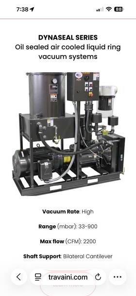 Travaini 0500s-1a Dynaseal Series Oil Sealed Air Cooled Liquid Ring Vacuum System