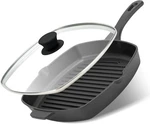 10.5 Inch Cast Iron Square Grill Pan With Tempered Glass Lid, Heavy Steak & Baco. Fixed Price $60.73.