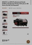 Remco Fatboy 90-5518-1E1-94A-SB Demand Diaphragm Pump 7 Gpm 60 Psi. Fixed Price $199.00.