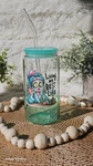"living My Best Life" Spa Granny 16 Oz Glass Can-teal Ombre, Acrylic Lid + Straw. Fixed Price $16.00.