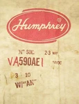 Humphrey VA590AE1 24 Vdc 606W Solenoid Valve 2-3 Way. Fixed Price $150.00.